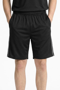 Shorts Bermuda décontractés pour homme, noirs, à séchage rapide, taille élastique, couleur unie, avec bande latérale - Product Image 2