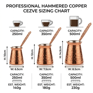Cafetera Turca Cezve Briki de Cobre Puro Martillado Artesanal al por Mayor, con Revestimiento de Estaño para Estufa y Mango Largo - Product Image 6