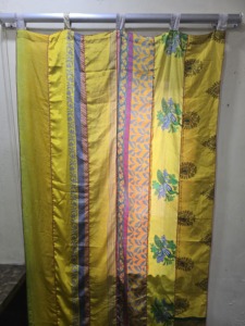 Bohemian Floral Printed Silk Sari Valance Yellow Translucent Window <b>Curtain</b> Fixed Panel Living Room Decor - Product Image 6