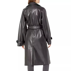 Solid Trader Top Quality Breathable Light Weight Weatherproof Outside Fabric Classical Buttoned Coat Womens <b>Long</b> <b>Leather</b> <b>Jacket</b> - Product Image 4