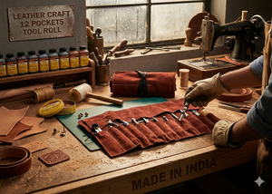 Premium Leather Craft <b>Tool</b> Roll <b>Bag</b> with 12 Pockets Portable Organizer | DIY Leatherworking Hand <b>Tools</b> <b>Kit</b> Storage Carrier Case - Product Image 3