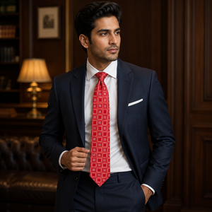 Corbata con patrón cuadrado en rojo y oro rosa |   Corbata de Diseño Premium para Hombre, para Oficina, Negocios, Bodas y Eventos |   Corbata de Moda Moderna - Product Image 1