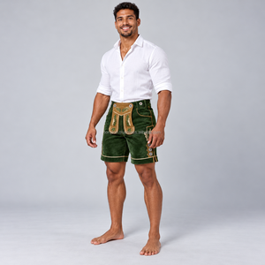 Shorts Bavarois Homme Unis Couleur Unie Coupe Ajustable Design Alpin Européen Classique Tissu Velours/Cuir Respirant Protection Anti-UV - Product Image 2