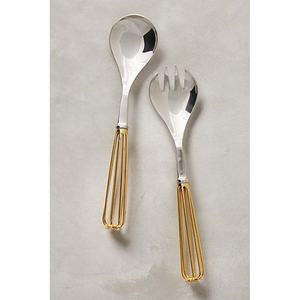 Acier inoxydable plaqué argent avec manche en bois fait à la main service à salade ensemble cuillère et fourchette pour restaurant à domicile - Product Image 2