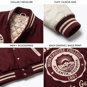 Blouson universitaire ample en laine et cuir brodé 550 GSM de qualité supérieure, style streetwear oversize, fermeture éclair sur le devant, personnalisable HBCU - Product Image 4
