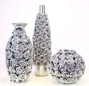 แจกันโลหะสีเงินโปร่งใสทันสมัยหรูหราสำหรับตกแต่งบ้านอย่างมีระดับพร้อมด้วยการตกแต่งที่ประณีต - Product Image 1