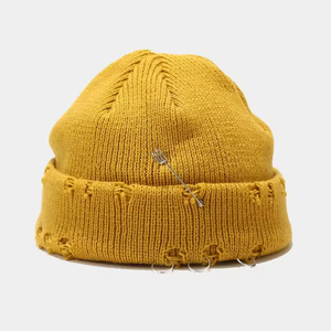 Unisex <b>Navy</b> Blue Knitted Beanie With Rivet Decoration Street Style Winter <b>Hat</b> 56-58CM Adult Casual Wear - Product Image 5
