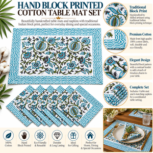 Juego de mantel individual y servilletas de algodón con estampado artesanal para mesa de comedor - Product Image 6