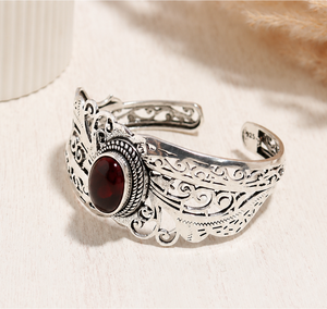 Garnet <b>Silver</b> <b>Cuff</b> <b>Bracelet</b> – Handmade 925 Sterling <b>Silver</b> Boho Jewelry for Women Natural Garnet <b>Bracelet</b> in Sterling <b>Silver</b> – V - Product Image 3