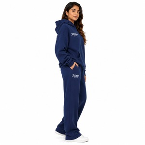 Womens Regular Fit Hoodie & <b>Wide</b> <b>Leg</b> <b>Jogger</b> Tracksuit Set | Casual Gym Activewear Polyester/Cotton Fleece - Product Image 3