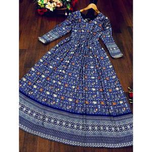 DISEÑADOR SATIN SILK PRINT TRABAJO SOLO VESTIDO AZUL MARINO - Product Image 5