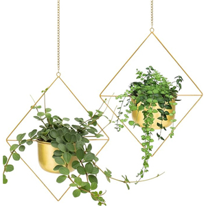 Macetas Colgantes de Metal de Lujo al por Mayor de Fábrica, Diseño Geométrico Moderno, Maceteros Dorados para Uso en Interiores y Jardines - Product Image 1