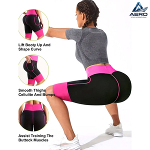 Shorts de yoga taille haute pour femmes en néoprène 3 couches, shorts de compression pour femmes, performance sportive, noir avec accents roses - Product Image 3