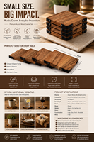 Sous-verres carrés modernes en imitation bois écologiques avec cadre métallique pour table à café, thé, usage domestique