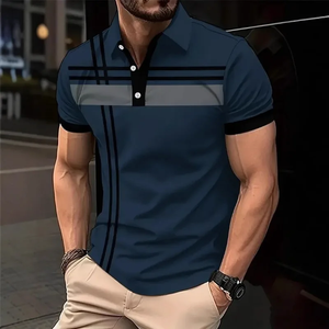 Camiseta de Verano para Hombre, Transpirable, de Punto, Estampada, Informal Elegante, de Manga Corta, con Bolsillo, 100% Algodón - Product Image 1