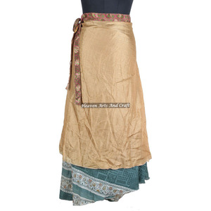 New Indian Silk Sari <b>Wrap</b> <b>Skirt</b> Two-Layered Reversible Vintage Sexy Mini Beach Long <b>Skirt</b> For Summer - Product Image 2