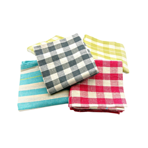 Serviettes de cuisine en coton écologiques antimicrobiennes brodées à carreaux, tissées rectangulaires, lavables en machine, motif gris et blanc - Product Image 6