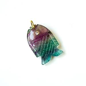 Pendentif Poisson en Fluorite Arc-en-ciel AAA, Collier en Argent 925 Fait Main avec Pierre Précieuse, Breloque en Cristal de Guérison Sculptée à la Main, Bijou de Luxe Tendance - Product Image 4