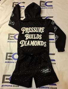Custom Zipper <b>Puller</b> Distressed Embroidery Logo 2 Piece Set Cotton Fleece Men Rhinestone Shorts Set - Product Image 4