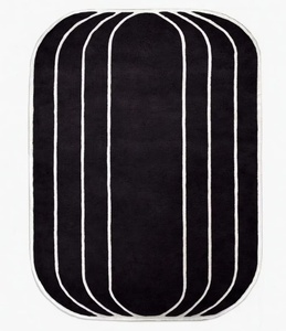 Modern Oval Braided Area Rug Navy Blue with Gold Striped Border Low Pile Wool Acrylic Home Use Living Room Non-Slip latex Back - Product Image 6