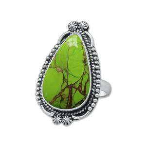 Simple Design Natural Green Copper <b>Turquoise</b> Cabochon Gemstone Handmade Parties Mix Cut Top Grade 925 Sterling Silver <b>Ring</b> - Product Image 1