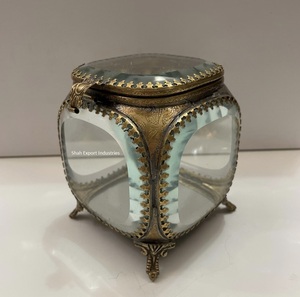 Decorative Brass and Glass Jewelry <b>Box</b> Gold Finished for Ring <b>Earring</b> Necklace Beveled Glass Display Boxes - Product Image 3