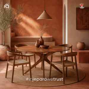 Mesa de Comedor Redonda de Madera Maciza Ovalada Personalizada, Base de Pedestal Escultural Moderna, Mesa de Comedor de Madera para Hotel, Restaurante, Villa - Product Image 6