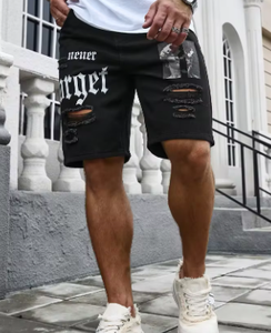 Shorts en jean stretch pour homme, style streetwear, déchirés, longueur genou, baggy, confortables, cargo, décontractés - Product Image 4