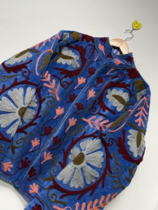 High Quality Velvet Knitted Bomber <b>Jacket</b> Floral Pattern Boho Style Autumn <b>Short</b> Coat Full <b>Sleeve</b> Winter Wear Women's Embroidery - Product Image 2