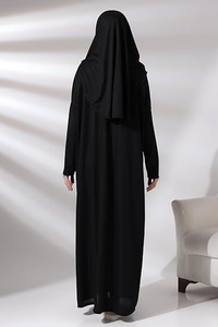 Abaya modesta hasta el suelo con cuello alto, mangas largas, color sólido y corte holgado para uso diario. - Product Image 5