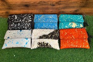 Western Handcrafted <b>Crossbody</b> Wristlet <b>Purse</b> Metallic Hair on Hide Fur Leather with Tassel Chain Decoration Multi-Color Fur Bags - Product Image 3