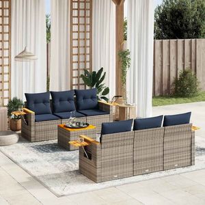 Set Divano da Esterno in Polyrattan Grigio con Cuscini, Arredamento da Giardino 7 Pezzi Modello D0100X3M44P - Product Image 3