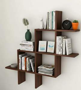 Étagères murales en bois pour salon, support mural pour photos, livres, décorations, design courbé, étagère en bois brun - Product Image 4