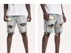ผู้ผลิตกางเกงยีนส์ขาสั้นทรงวินเทจเอวสูงแบบขาดๆ ซีดๆ สไตล์แบ็กกี้ กางเกงยีนส์ขาสั้นผู้ชายสั่งทำพิเศษ - Product Image 5