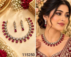 Parure de collier et boucles d'oreilles en diamant américain étincelant, motif floral, bijoux de mode pour mariage, fabricant et fournisseur en gros - Product Image 3