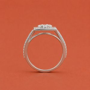 Anillo de compromiso y aniversario de boda para mujer, diseño de halo cuadrado, plata S925 - Product Image 4