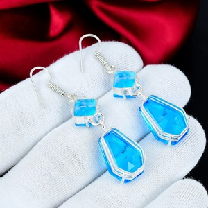 Elegantes pendientes de topacio azul, piedra preciosa de topacio, plata de ley 925, pendientes colgantes hechos a mano, regalos de Año Nuevo para ella - Product Image 3