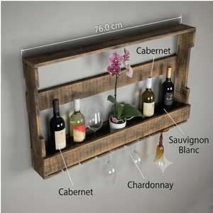Rustic Wood Wall Shelf Double Tier With Wine Glass Holder And <b>Bottle</b> <b>Storage</b> For Living Room - Product Image 3