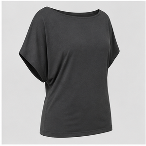 T-shirt décontracté pour femme, gris anthracite, col bateau, manches courtes chauve-souris, WTS-0045 - Product Image 4