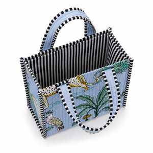 Sac fourre-tout en toile matelassée grise avec motif rayé, style bohème tendance, fermeture à glissière pour le shopping et la plage - Product Image 1