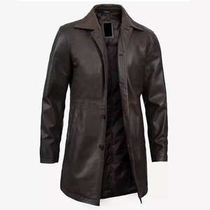 Manteau en cuir pour homme de qualité supérieure, long manteau d'hiver, grande taille, manteau en cuir sur mesure avec col en fourrure, accents boutonnés, confortable - Product Image 3