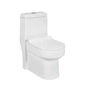 Inodoro de una pieza alargado con descarga por gravedad, montaje en suelo, moderno, con sifón en P, ecológico, fácil de limpiar, de cerámica para baño - Product Image 1