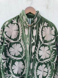 <b>Green</b> <b>Velvet</b> Reversible Embroidered Floral Pattern Women's Boho Ethnic Jacket Wholesale Supplier - Product Image 5