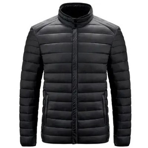 Blouson matelassé noir pour homme, col montant, fermeture éclair, vêtement d'hiver décontracté, extérieur en polyester, couleur unie, coupe classique, coupe-vent, nouveau modèle D - Product Image 5