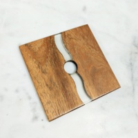 Sous-verres modernes en résine de bois de qualité supérieure, avec incrustation en laiton, motif abeille et pêche artistique, carrés, épaisseur 8 mm, écologiques