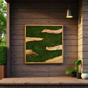 Arte de Pared 3D con Plantas Verdes y Musgo, Decoración Artística con Marco de Madera, Panel de Musgo Preservado para Decoración de Interiores de Oficina - Product Image 1