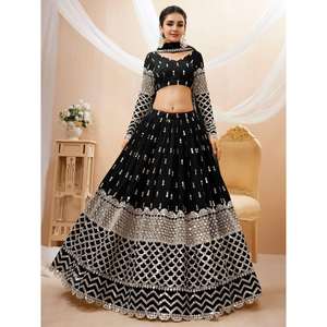 Hermosas lentejuelas negras Georgette Recepción Wear Lehenga Choli - Product Image 1