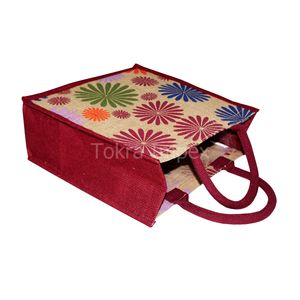 Sac fourre-tout en toile de jute laminée PP à imprimé floral multicolore, dernière conception, avec poignée longue, emballage personnalisé sur le thème de la mode - Product Image 4