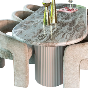 Oval Shape Sawar Toronto Marble Top With Liner Pattern MDF Grey Pedestal Base Luxury Home villa Kitchen Restaurant <b>Dining</b> <b>Table</b> - Product Image 6