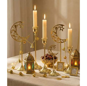 Artesanía Metálica de Ramadán, Portavelas con Estrella y Luna Creciente Musulmanas, Decoraciones de Eid del Medio Oriente - Product Image 4